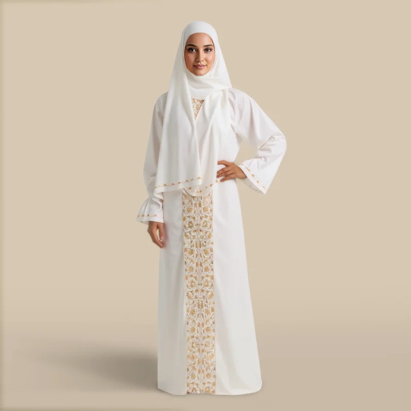 لباس صلاة مطرز لون بيج غامق