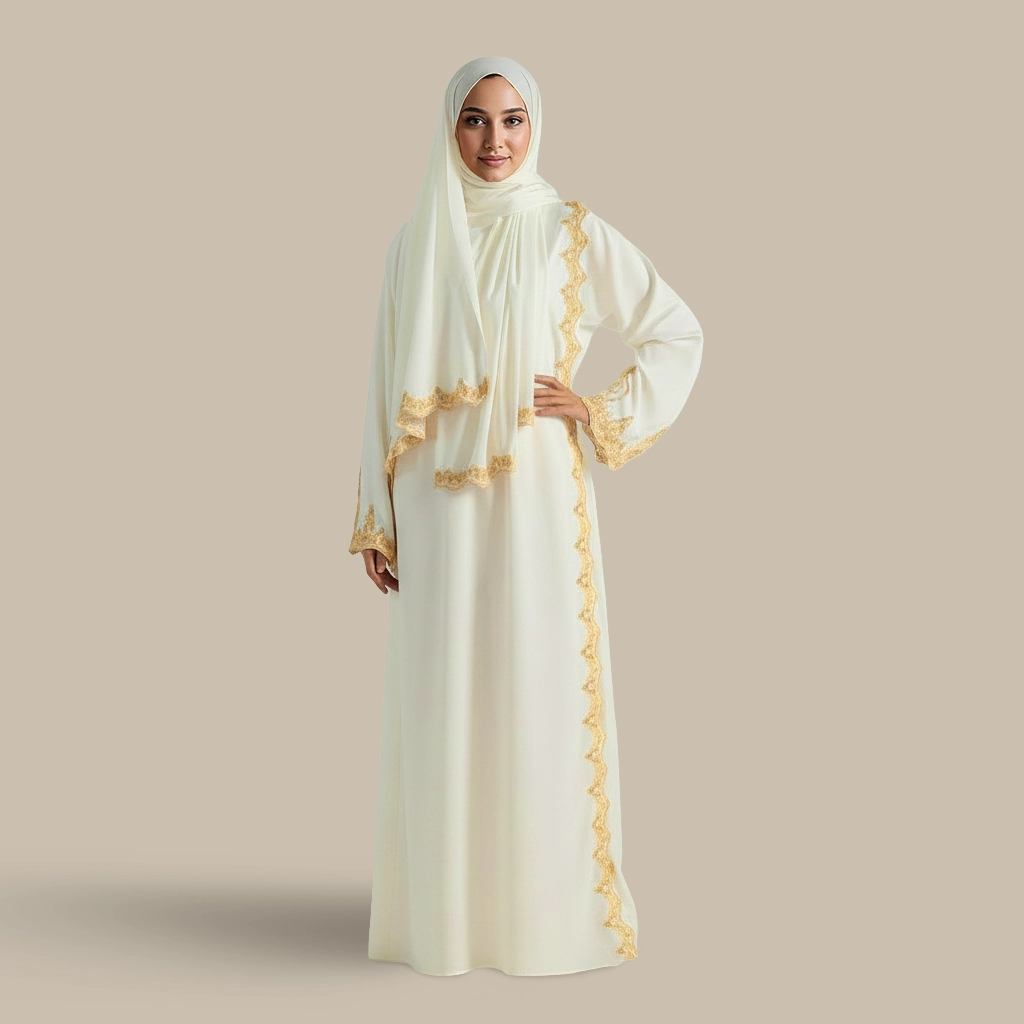 لباس صلاة مطرز بيج غامق لباس صلاة مطرز بيج غامق