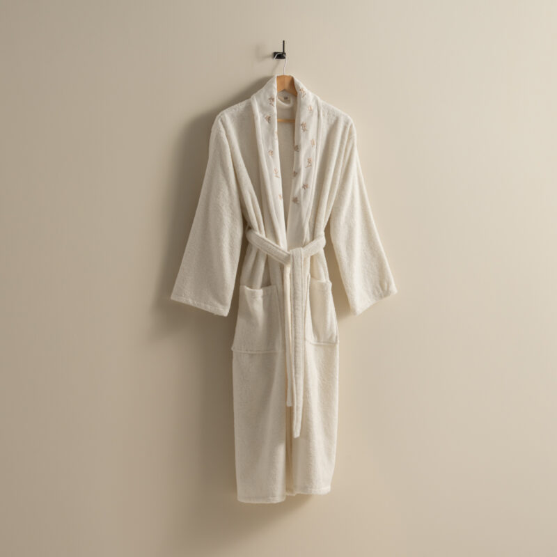 روب حمام قطن مطرز أوف وايت