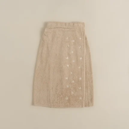 روب حمام لف قطن مطرز بيج غامق