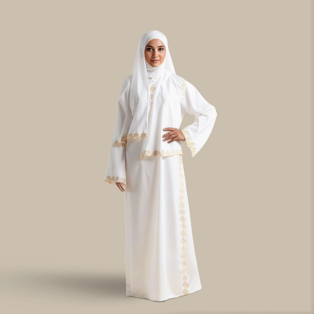 لباس صلاة مطرز أوف وايت لباس صلاة مطرز أوف وايت